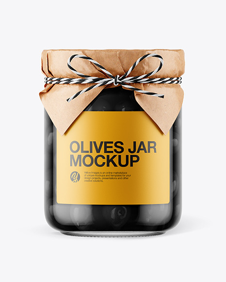 Glass Black Olives Jar with Paper Cap Mockup PSD #5