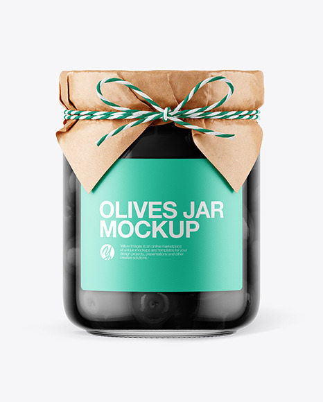 Glass Black Olives Jar with Paper Cap Mockup PSD #6