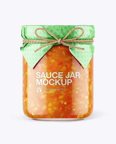 Glass Sweet and Sour Sauce Jar with Paper Cap Mockup PSD #1
