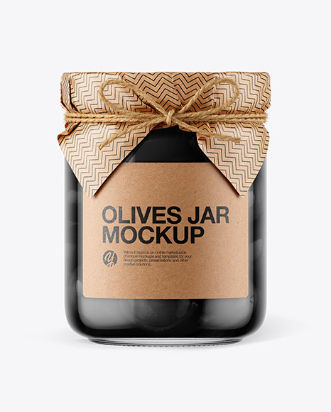 Glass Black Olives Jar with Paper Cap Mockup PSD #2