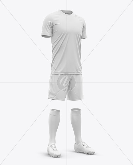 Men S Full Soccer Kit With Lace Up Jersey Mockup Front View In Apparel Mockups On Yellow Images Object Mockups