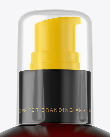 Frosted Amber Cosmetic Bottle with Pump Mockup PSD #6
