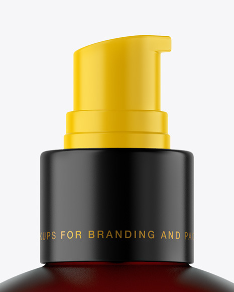 Download Frosted Amber Cosmetic Bottle With Pump Mockup In Bottle Mockups On Yellow Images Object Mockups