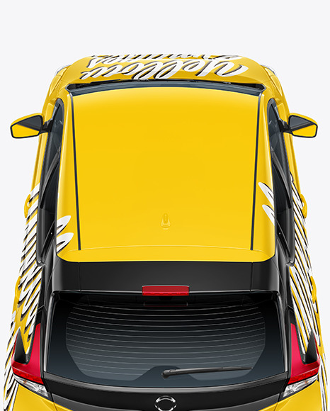 Electric Compact Car Mockup - Back View (High-Angle Shot)