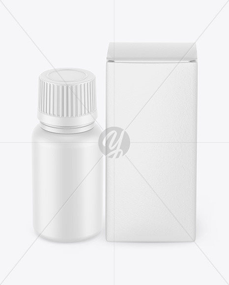 Matte Pills Bottle W Paper Box Mockup In Bottle Mockups On Yellow Images Object Mockups