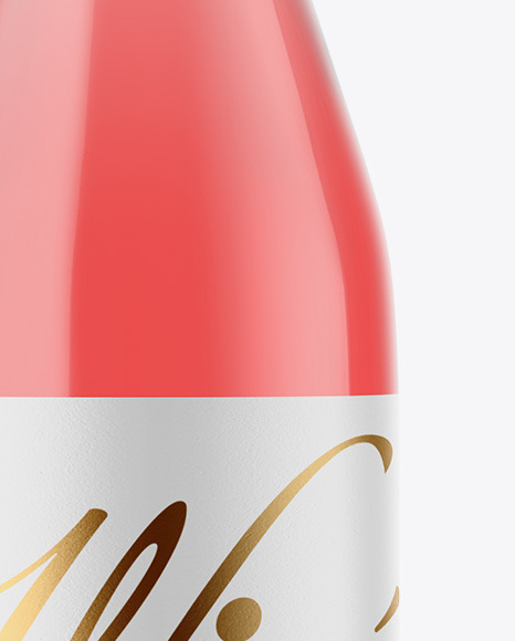 Clear Glass Pink Wine Bottle Mockup PSD #1