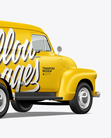 Download Retro Van Mockup Back Half Side View In Vehicle Mockups On Yellow Images Object Mockups PSD Mockup Templates