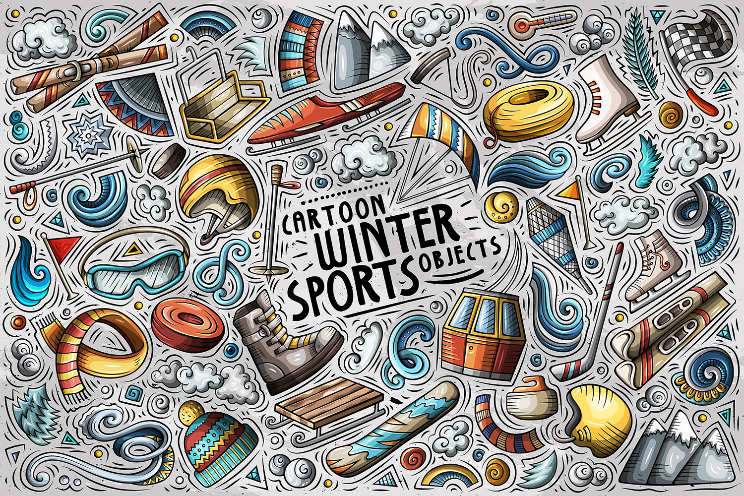 Download Winter Sports Cartoon Vector Objects Set In Design Elements On Yellow Images Creative Store PSD Mockup Templates