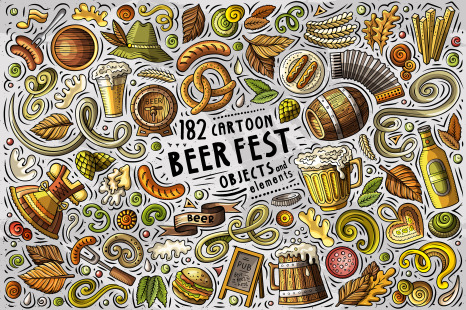 Beer Fest Cartoon Vector Objects Set