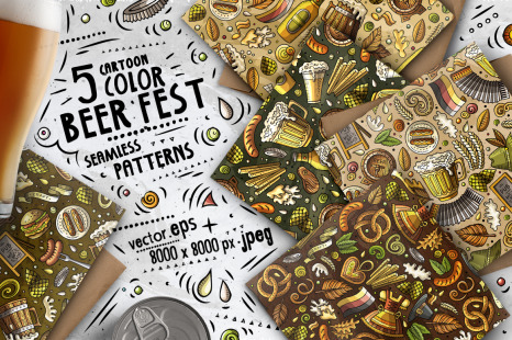 Oktoberfest Cartoon Seamless Patterns