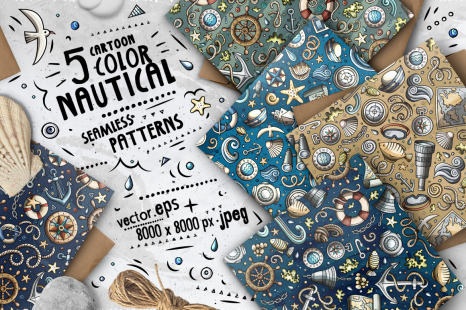Nautical Cartoon Seamless Patterns