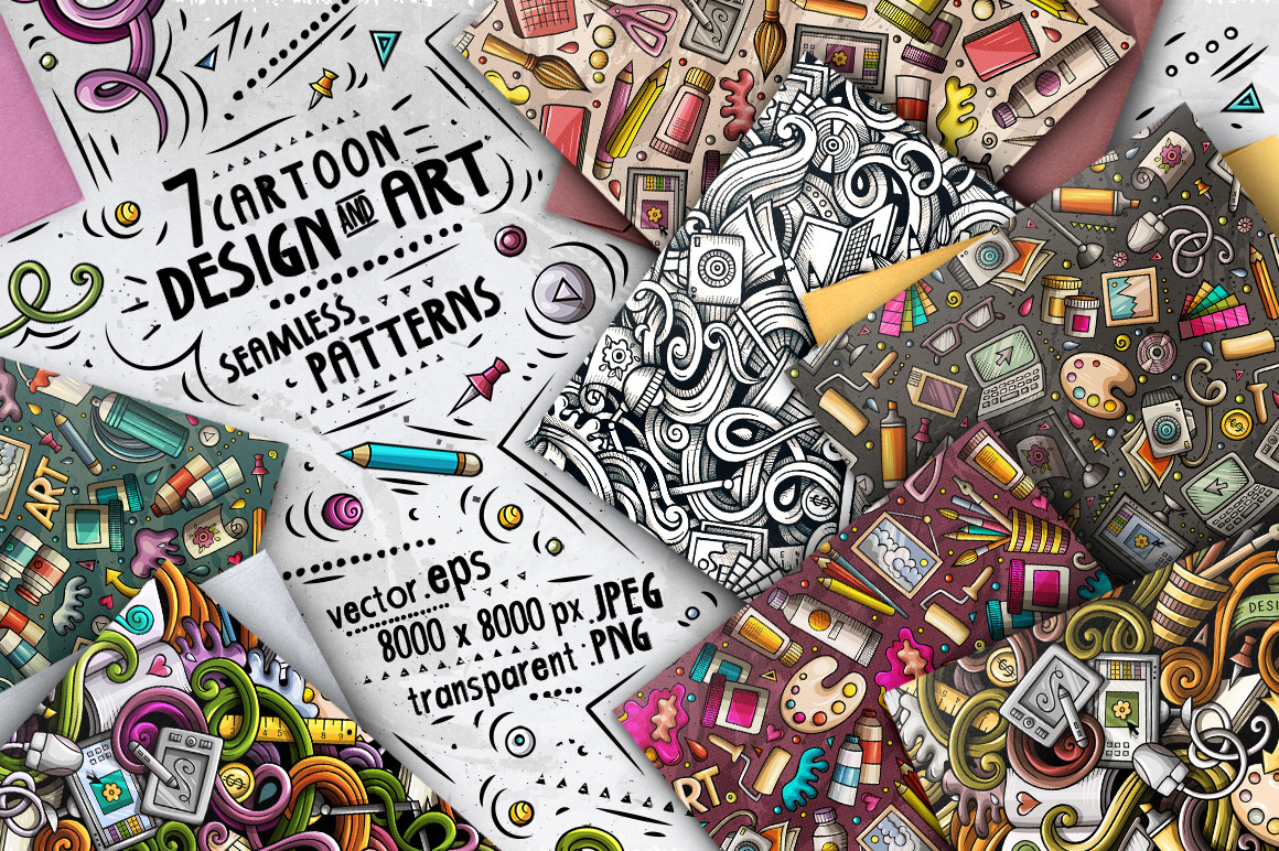 Download Design And Art Cartoon Seamless Patterns In Patterns On Yellow Images Creative Store PSD Mockup Templates