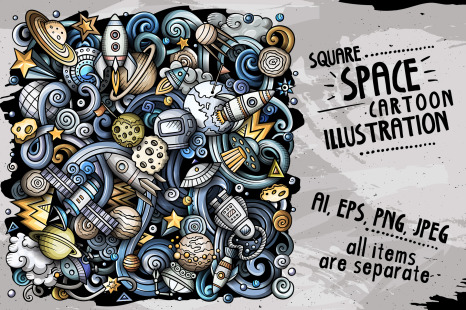2 Cartoon doodles Space Illustrations