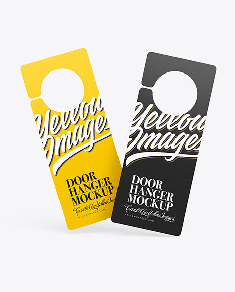 Two Door Hangers Mockup In Stationery Mockups On Yellow Images Object Mockups