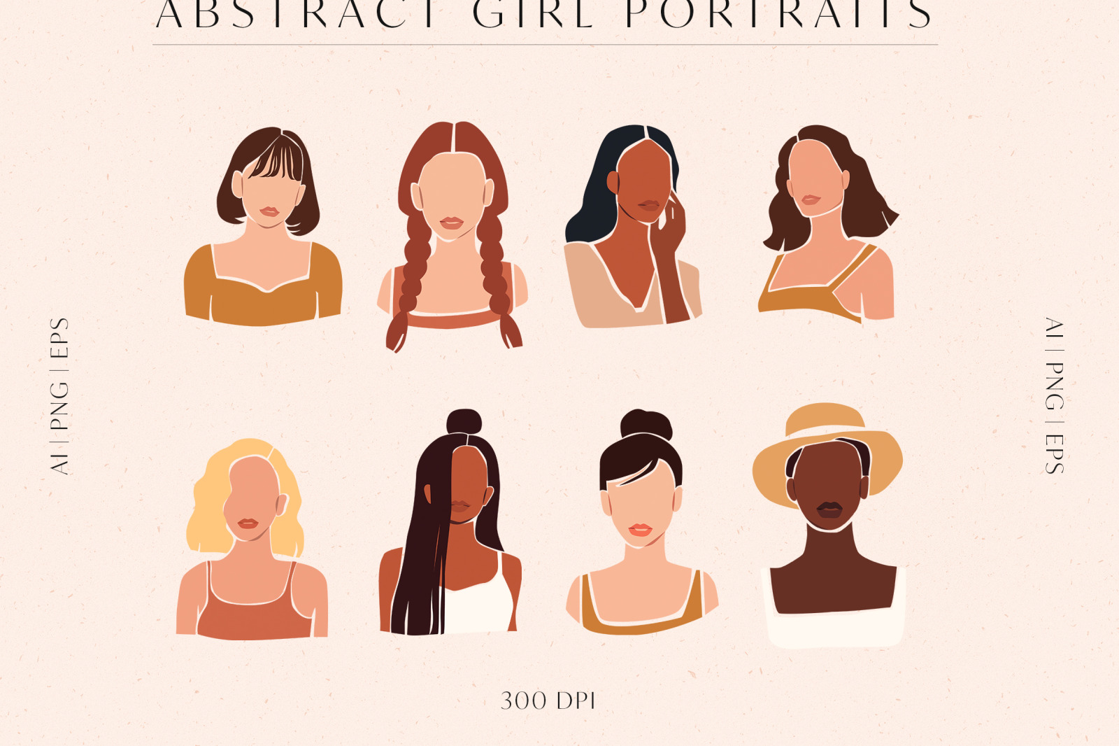 8 Vector Abstract Woman Portraits on Yellow Images Creative Store
