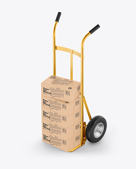 Metallic Hand Truck With Kraft Boxes Mockup