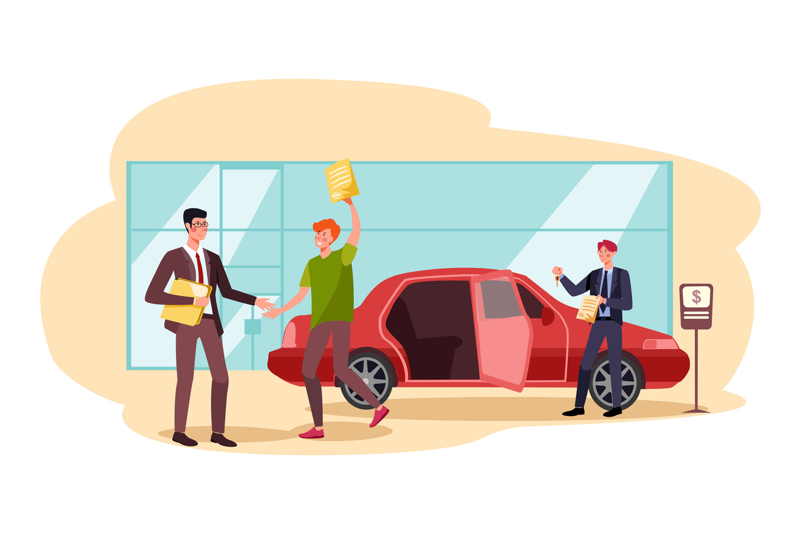 M129_Car Dealership Illustrations on Yellow Images Creative Store