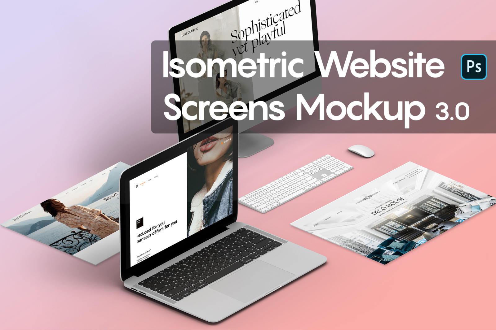 Isometric Website Mockup 3 0 In Device Mockups On Yellow Images Creative Store