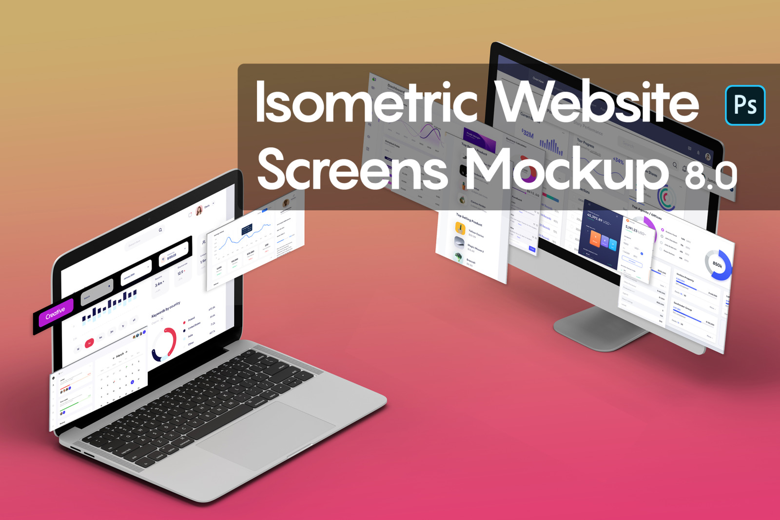 Isometric Website Mockup 8 0 In Device Mockups On Yellow Images Creative Store