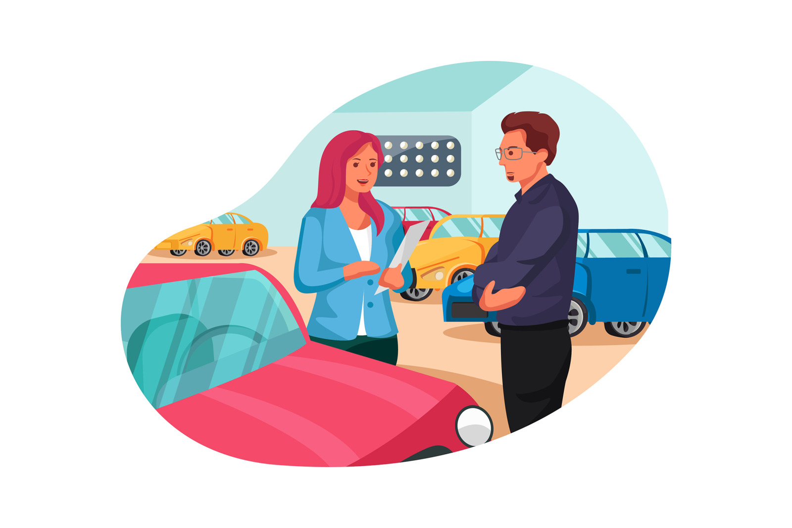 M133_Car Dealership Illustrations on Yellow Images Creative Store