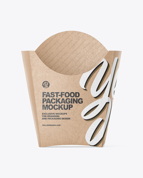 Download Kraft Paper French Fries Large Size Packaging Mockup Front View In Box Mockups On Yellow Images Object Mockups