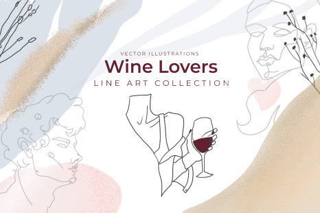 Line art drawings about wine
