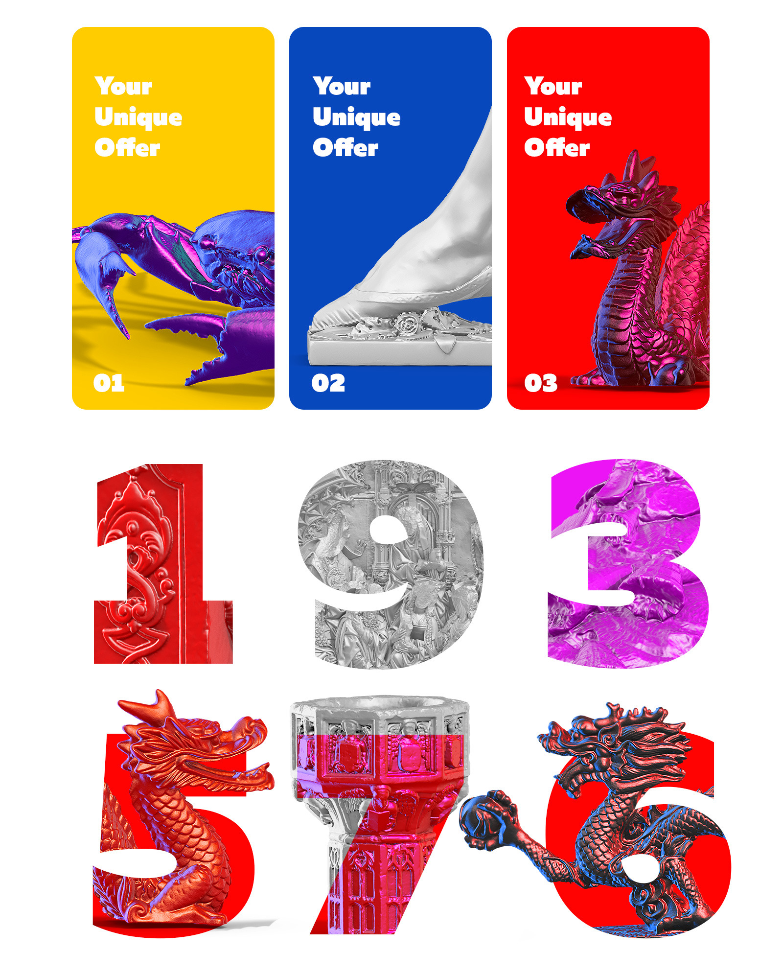 Collection of 128 Sculptures Statue 6, for branding and design of your