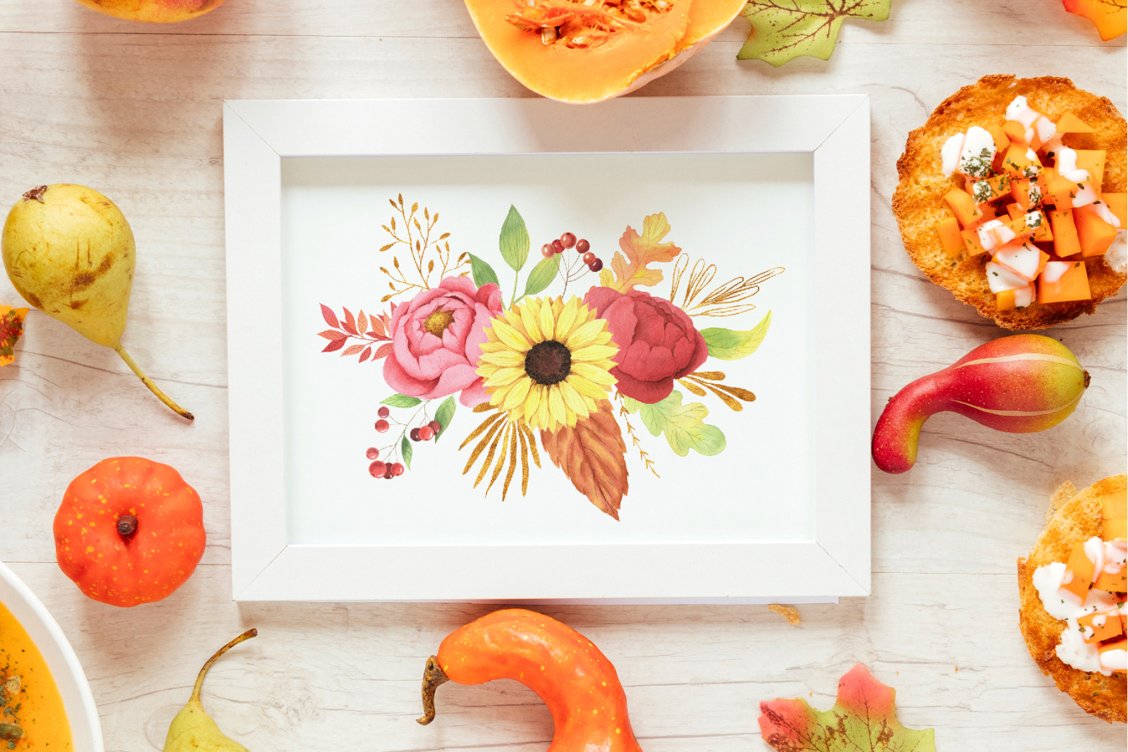 Download Watercolor Fall Floral Clipart In Illustrations On Yellow Images Creative Store