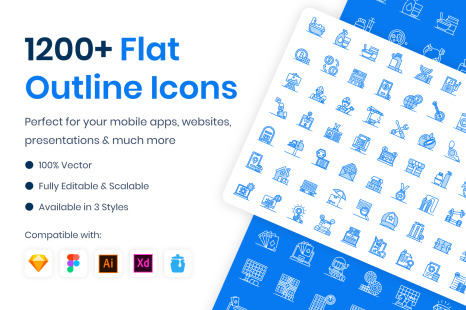 1200+ Flat Outline Icons