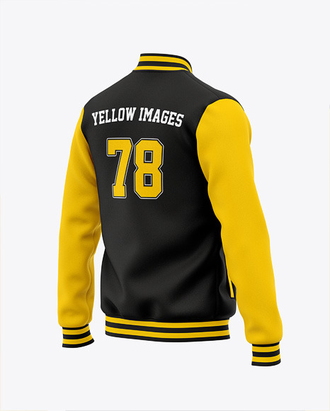 Download Men S Letterman Jacket Or Varsity Jackets Back Half Side View In Apparel Mockups On Yellow Images Object Mockups