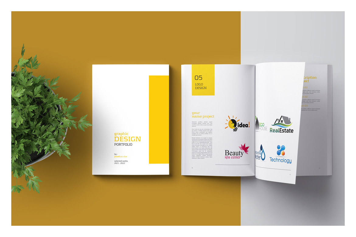 Download Graphic Design Portfolio Template In Brochure Templates On Yellow Images Creative Store