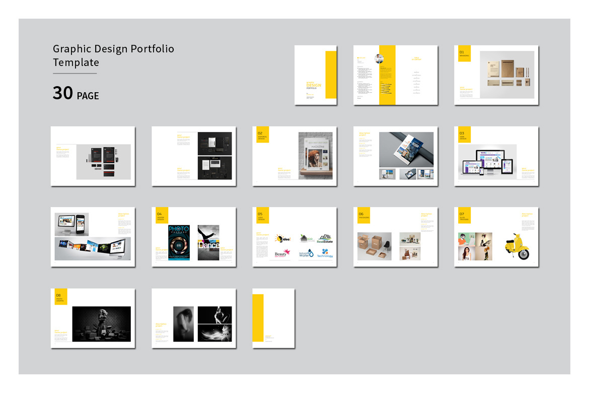 Download Graphic Design Portfolio Template In Brochure Templates On Yellow Images Creative Store PSD Mockup Templates