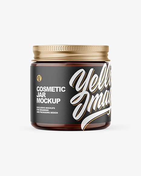 Amber Glass Cosmetic Jar with Metallic Cap Mockup PSD #2