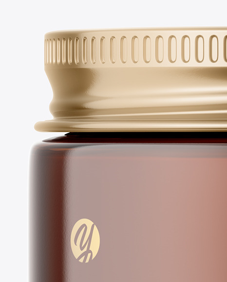 Amber Glass Cosmetic Jar with Metallic Cap Mockup PSD #1