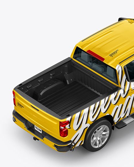 Download Full Size Pickup Truck Mockup Back Half Side View High Angle Shot In Vehicle Mockups On Yellow Images Object Mockups PSD Mockup Templates