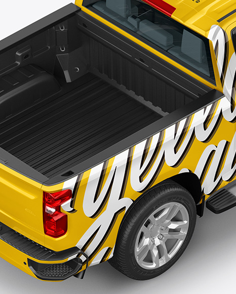 Download Full Size Pickup Truck Mockup Back Half Side View High Angle Shot In Vehicle Mockups On Yellow Images Object Mockups PSD Mockup Templates