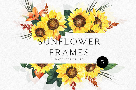 Watercolor sunflower frame clipart Boho sunflower bouquet watercolor  Autumn