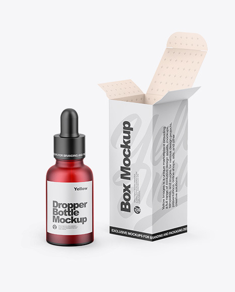 Paper Box W/ Red Dropper Bottle Mockup