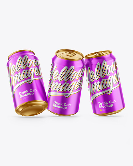 Three Metallic Drink Cans Mockup PSD #2