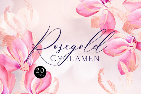 Watercolor clipart with pink floral &amp; rose gold