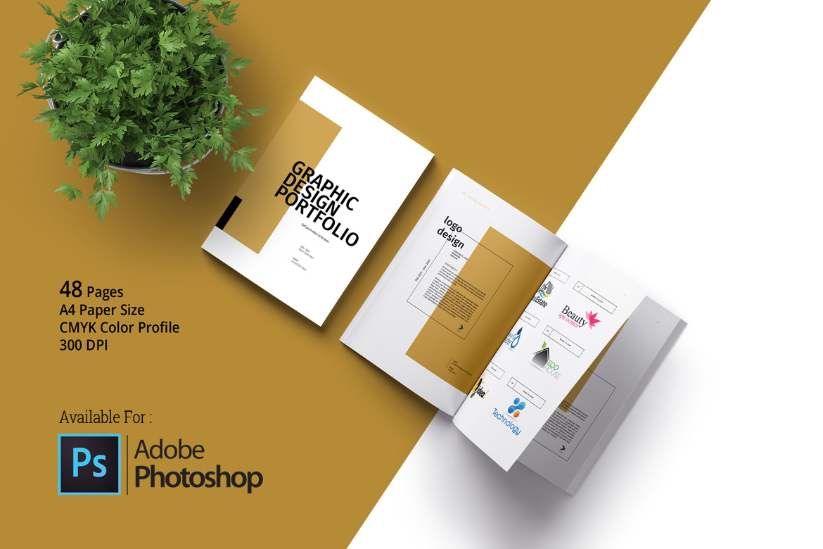 PSD Portfolio Template On Yellow Images Creative Store