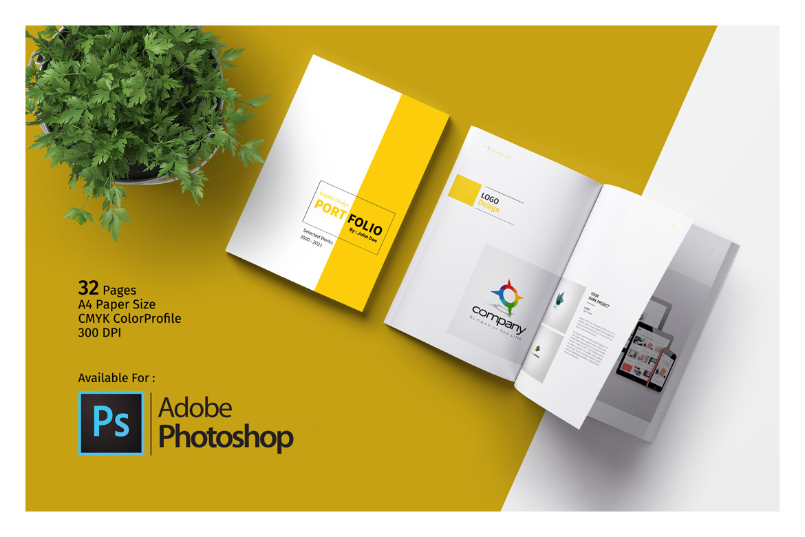 PSD Portfolio Template On Yellow Images Creative Store