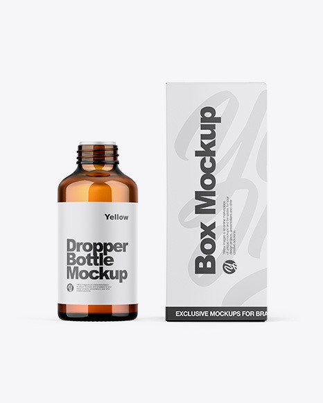 Download Paper Box W Amber Bottle Mockup In Box Mockups On Yellow Images Object Mockups