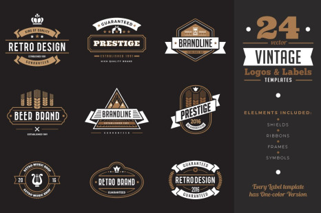 Vintage Labels Badges Logo Templates on Yellow Images Creative Store