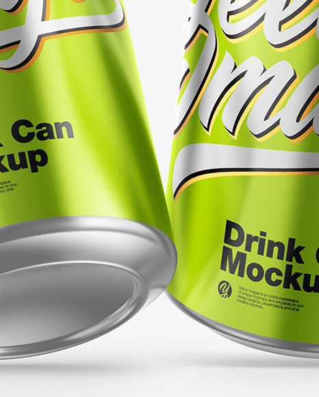 Download Glossy Metallic Drink Cans Mockup In Can Mockups On Yellow Images Object Mockups PSD Mockup Templates