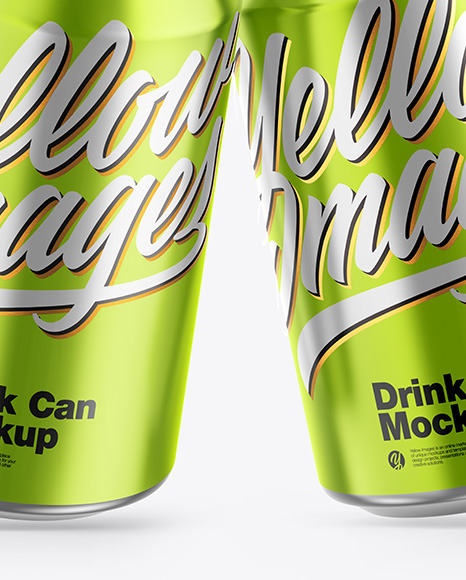 Download Glossy Metallic Drink Cans Mockup In Can Mockups On Yellow Images Object Mockups PSD Mockup Templates