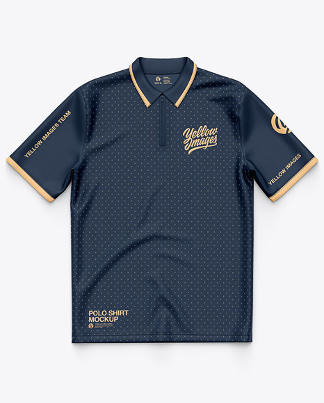 Download Polo Shirt With ZIp Collar/ Sublimated Polo Shirt - Top View in Apparel Mockups on Yellow Images ...