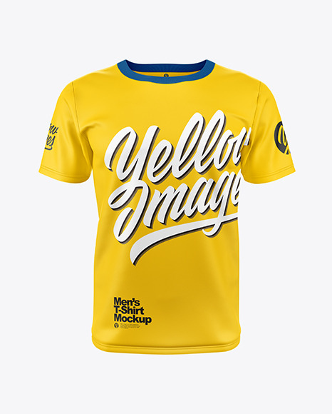 Men S T Shirt Mockup Front View In Apparel Mockups On Yellow Images Object Mockups