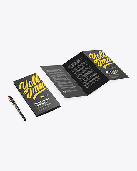 Broshure With Pen Mockup In Stationery Mockups On Yellow Images Object Mockups