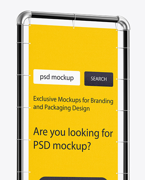 Metallic Stand w Fabric Banner Mockup Side View PSD #2